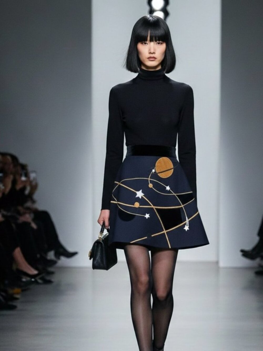 ** Ochirly Dark Blue Space Emboridered Skirt Size XS (Asian S)